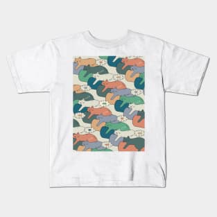 Sleepy Cats on Bean Bags - Soft Autumn Colors Version Kids T-Shirt